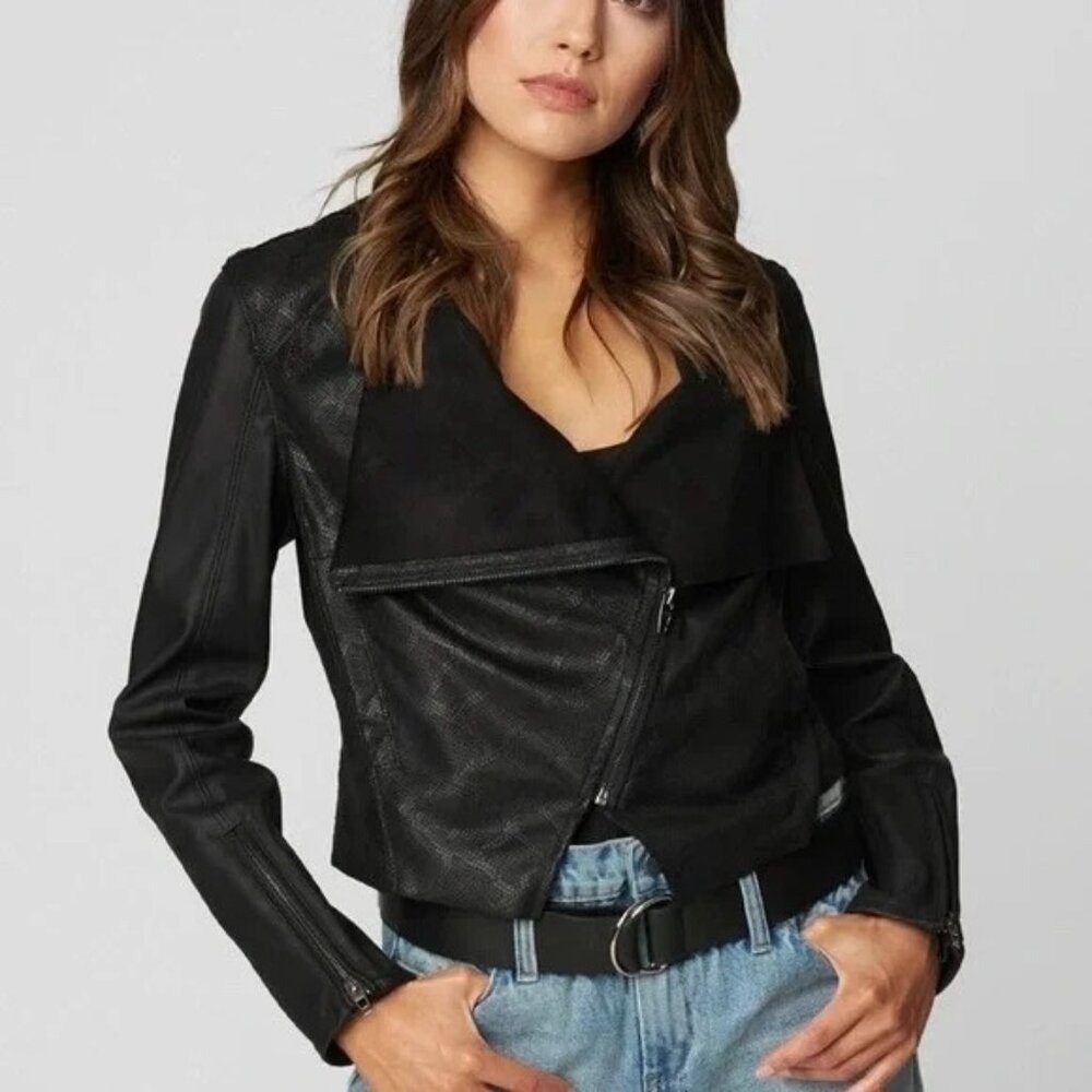 Blank NYC Black Venom Faux Leather Lightweight Moto Snakeskin Jacket Size XS